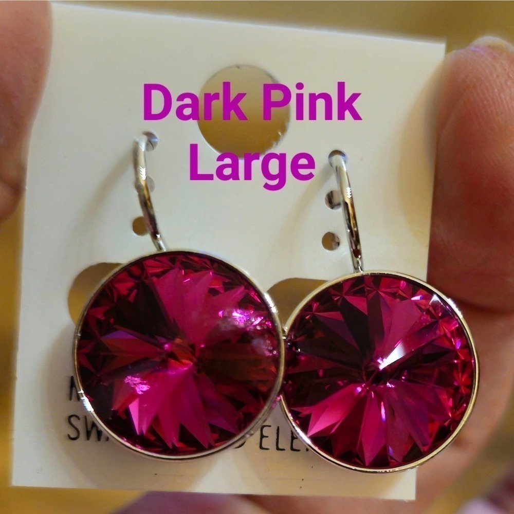 NEW! Swarovski Element Round dark Pink Earrings. Wedding. Party.‎ Minimalist.